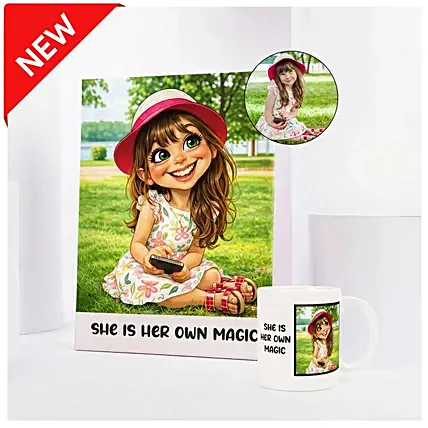 She is Her Own Magic Caricature and Mug Set: Birthday Mugs