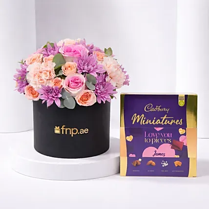 Elegant Rose Black Box With Cadbury Chocolates 400g: 