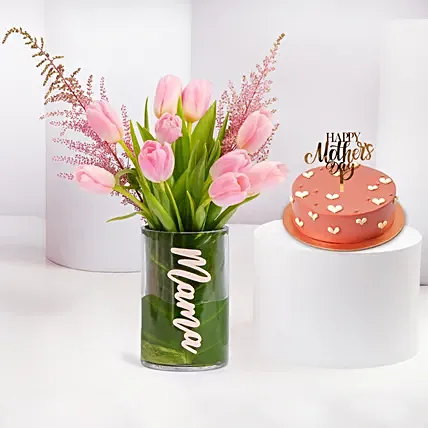 Mama Flower Arrangement And Chocolate Cake Combo: 