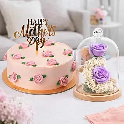 Moms Magical Rose Dome With Cake: Mothers Day Combos