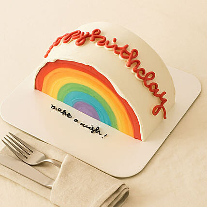 Happy Birthday Rainbow Theme Red Velvet Cake 1 KG: Designer Cakes