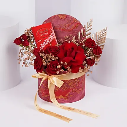 Luxury Red Roses and Lindt Chocolate Box: Anniversary Gifts
