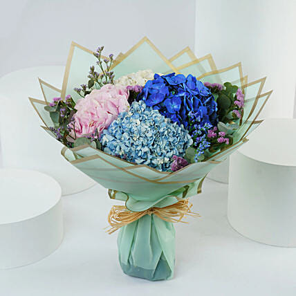 Beautiful 4 Colour Hydrangea Bouquet: Gifts for Librans