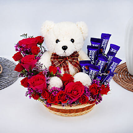Special Surprise Arrangement: Flowers and Teddy Bears