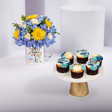 Best Dad Mug Arrangement with Cupcakes: 