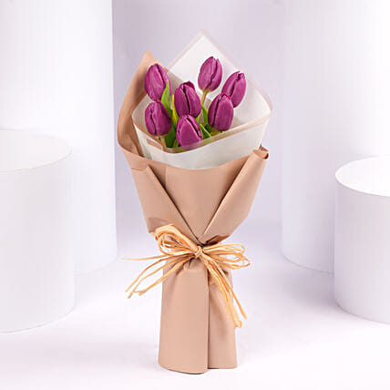 7 Purple Tulips Bouquet: Women's Day Gifts