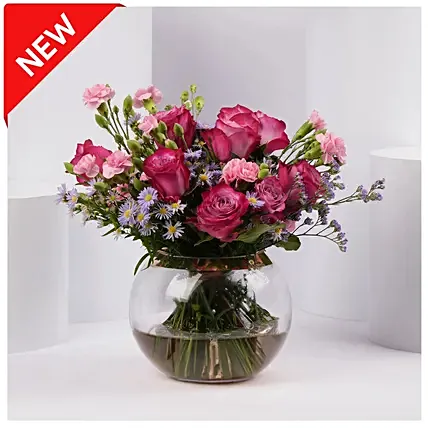 Elegant Rose and Carnation Bouquet in Glass Vase: Gifts