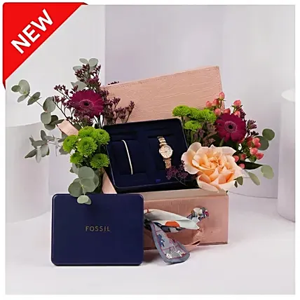 Fossil Watch And Bracelet Gift Bakset for Her: 