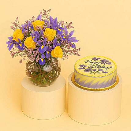 Iris Flower and Birthday Chocolate Cake: 