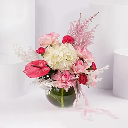 Blushing Blossom Arrangement in Glass Vase: Vase Arrangements