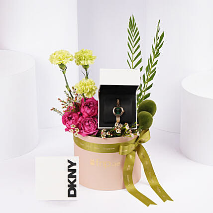 DKNY Watch with Premium Flowers for Her: 