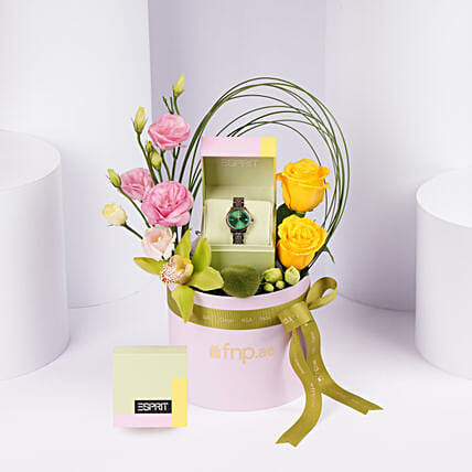 ESPRIT Green Dial Watch with Luxury Floral Arrangement: Watches for Women