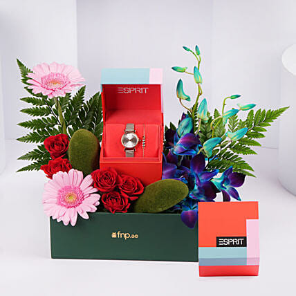 ESPRIT Womens Watch with Premium Floral Arrangement: 
