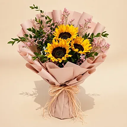 Mesmerising Sunflowers Beautifully Tied Bouquet: Onam Gifts