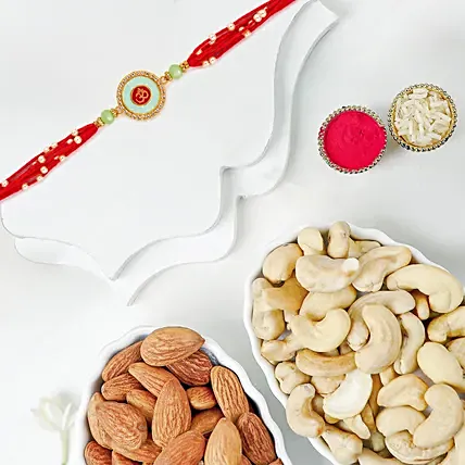 Om Shakti Rakhi With Cashews And Almonds: Rakhi With Dryfruits