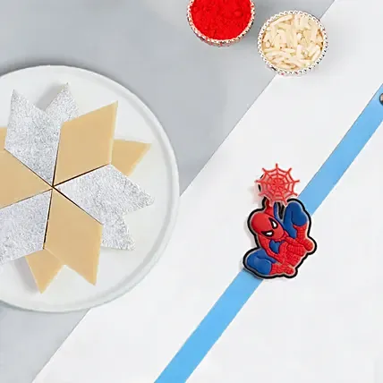 Spider Hero Rakhi With Kaju Katli: Rakhi for Kids 