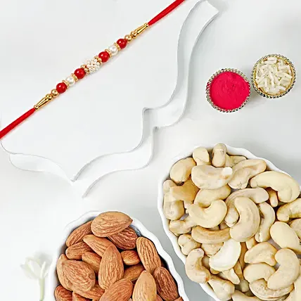 Traditional Bead Rakhi With Cashews And Almonds: Rakhi With Dryfruits 