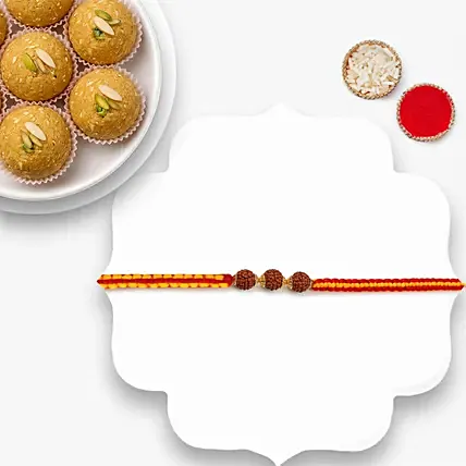 Traditional Rudraksha Rakhi With Besan Laddoo: Rudraksha Rakhi 
