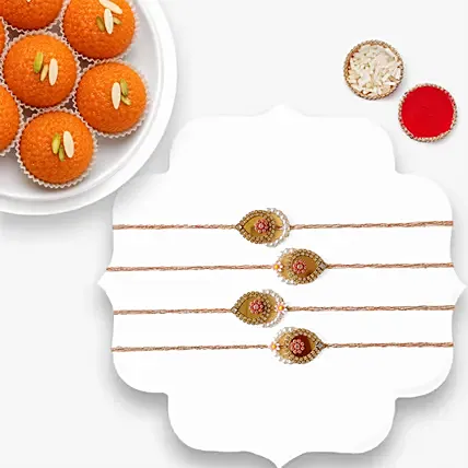 Premium Beads Rakhi Set Of 4 With Motichoor Laddoo: Rakhi