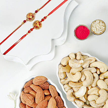 Ganesha Rakhi Set Of 2 With Cashews And Almonds: 