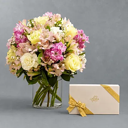Exotic Blossoms & Godiva Chocolate Box:  Chocolates for Her