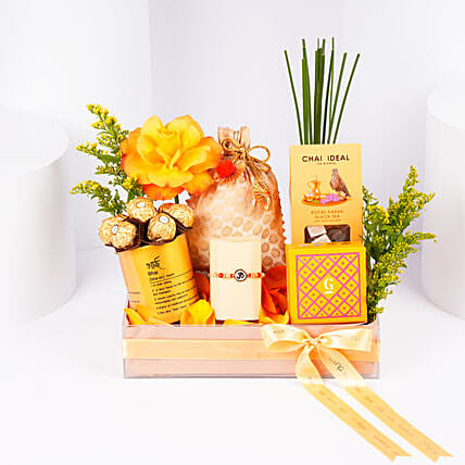 Om Rakhi Golden Treats Hamper: Raksha Bandhan Gift Hampers