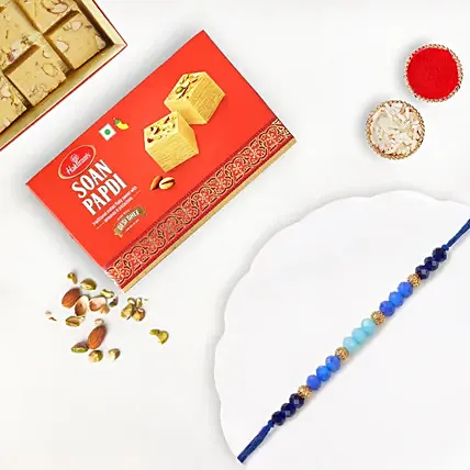 Sneh Ethnic Beads Rakhi With Soan Papdi: Rakhi with Sweets