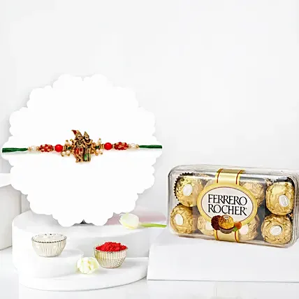 Sneh Gold Radha Krishna Pearl Rakhi With Ferrero Rocher 16 Pcs: Pearl Rakhi