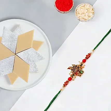 Sneh Gold Radha Krishna Pearl Rakhi With Kaju Katli: Pearl Rakhi