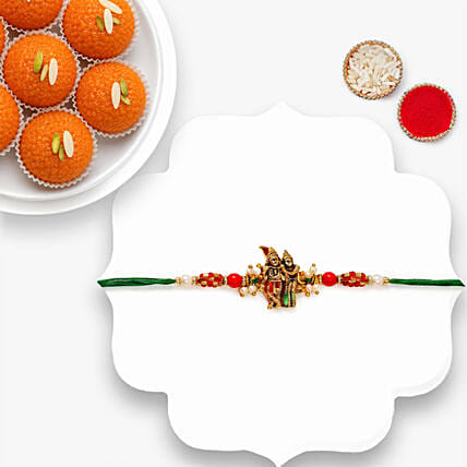 Sneh Gold Radha Krishna Pearl Rakhi With Motichoor Laddoo: Pearl Rakhi