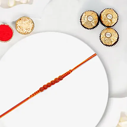 Rudraksha Mauli Rakhi With Ferrero Rocher 3 Pcs: Rakhi With Chocolates 