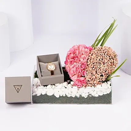 Guess Womens Watch With Pink Rose Heart Arrangement: Buy Watches 