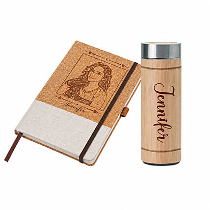 Engraved Notebook and Flask Combo: Personalised Engraved Kitchen Accessories