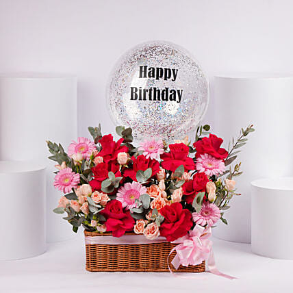 Birthday Balloon & Flower Basket: 