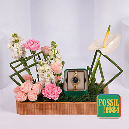 Fossil Gold Tone Watch Gift basket for Her: 