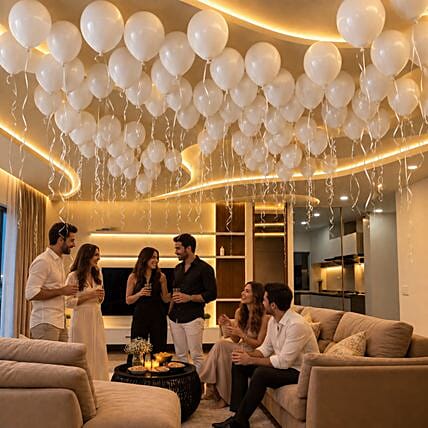100 white balloons: Balloon Decorations