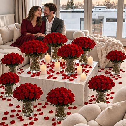 Dreamy 300 Red Roses and Candle Decor: Flower Decorations