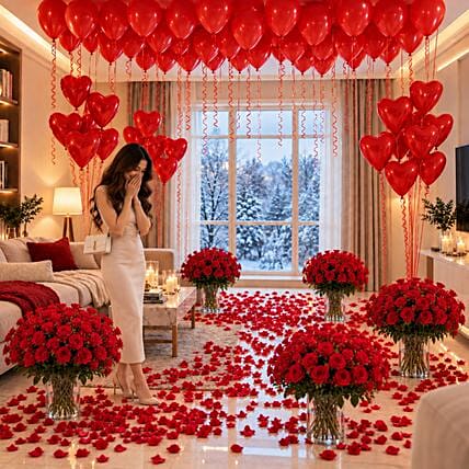 Extravagant Decoration Balloon Ceiling and Roses: Experiential Gifts in Dubai