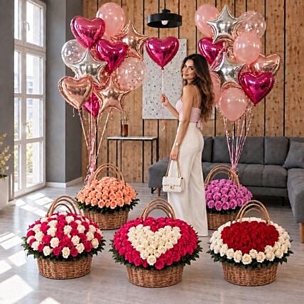 Helium Magic With Baskets Of Flowery Love: 