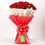 12 Red Carnations Bunch In Red White Paper