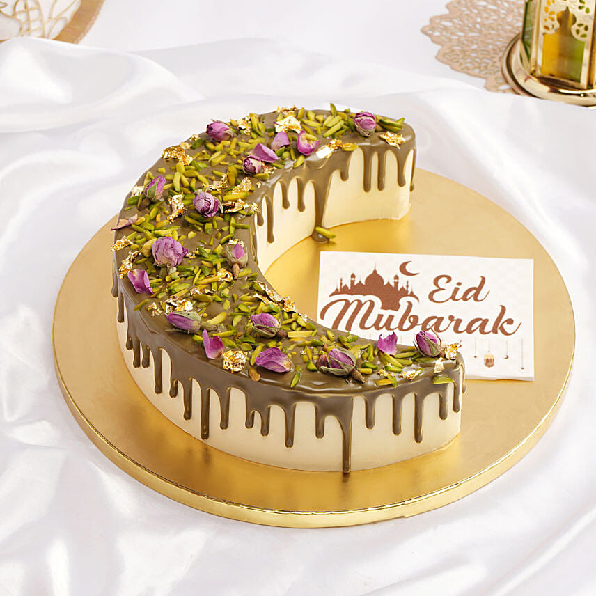 Pistachio Saffron Crescent Moon Cake For Eid: Ramadan Gifts