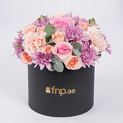 Elegant Flower Arrangement In Black Box: Send Flowers to Oman
