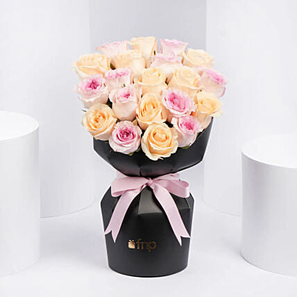 Peach And Pink Roses Sleeve Bouquet: Send Flowers to Oman