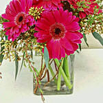 Blissful Dark Pink Gerberas Glass Vase Arrangement