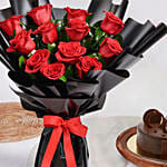 Elegant Rose Bouquet With Chocolate Fudge Cake