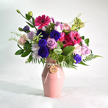 Vibrant Mixed Flowers in Pink Ceramic Vase: Gift Delivery Philippines