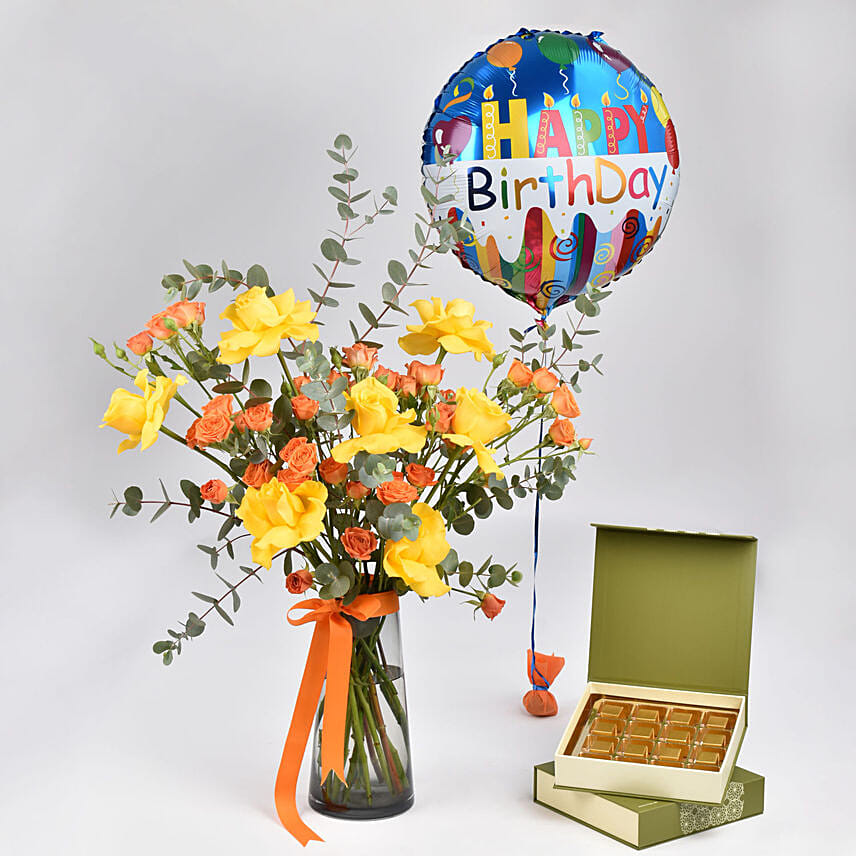 Vibrant Roses Birthday Combo and Chocolates: 