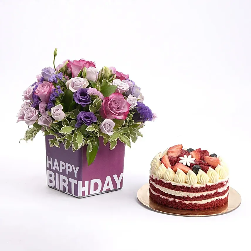 Happy Birthday Flowers with Cake: 