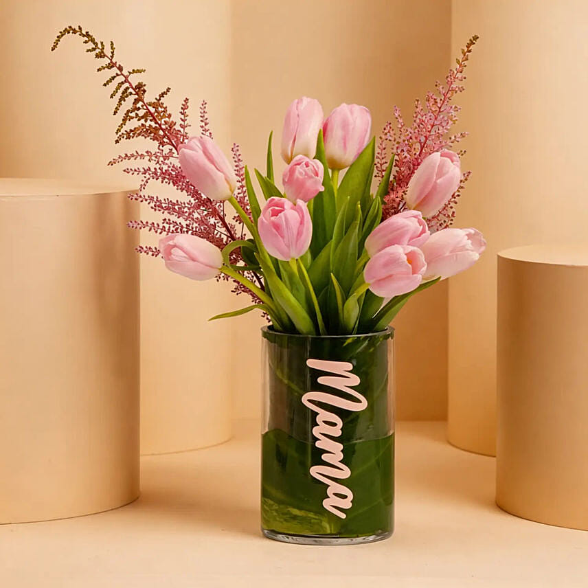 Pink Tulips Arrangement for Mama: Send Mothers Day Gifts to Qatar