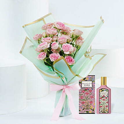 Baby Rose Bouquet With Gucci Flora: Send Gifts to Qatar